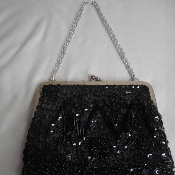 Vintage Handbags - Vintage Hand Made Clutch bag Purse Black beaded